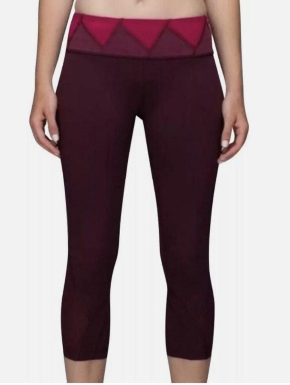lululemon athletica Women Burgundy Capri Leggings with Pink Chevron Waistband